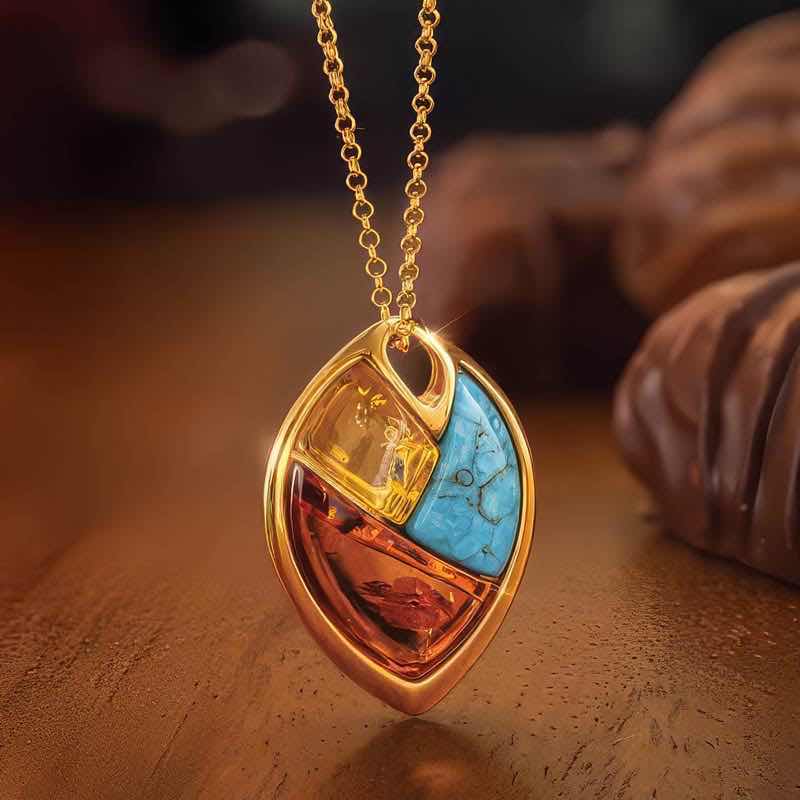 Sun & Sky Amber and Turquoise Necklace & Earrings (gold-finished)