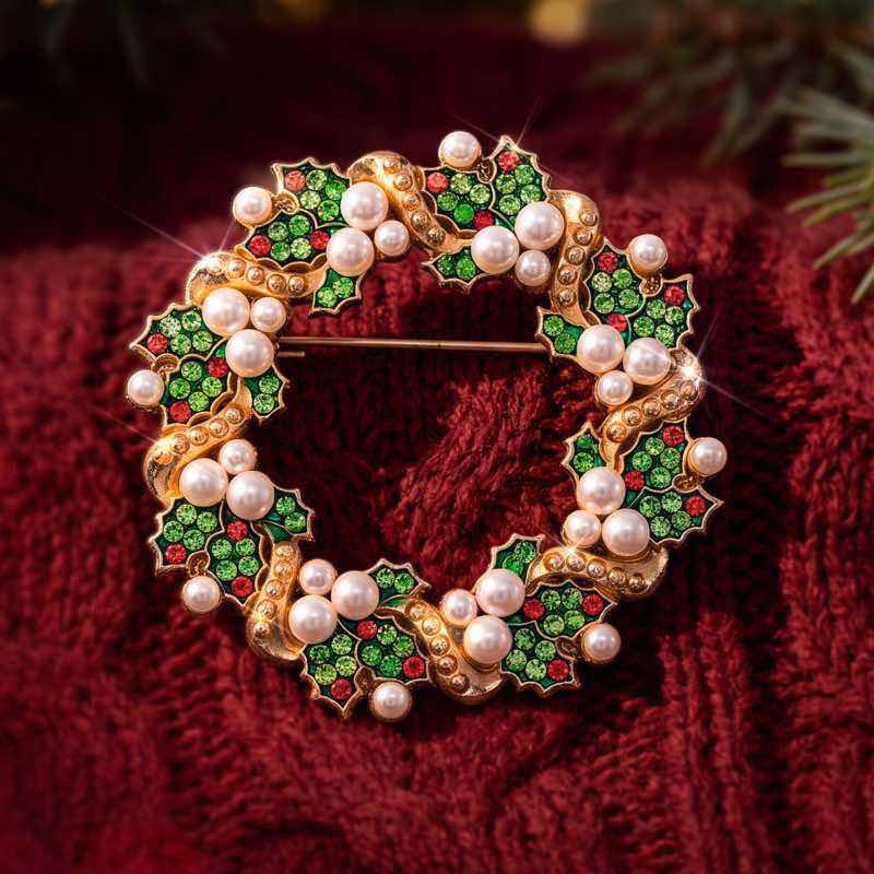 Merry & Bright Brooch (Holly Wreath)