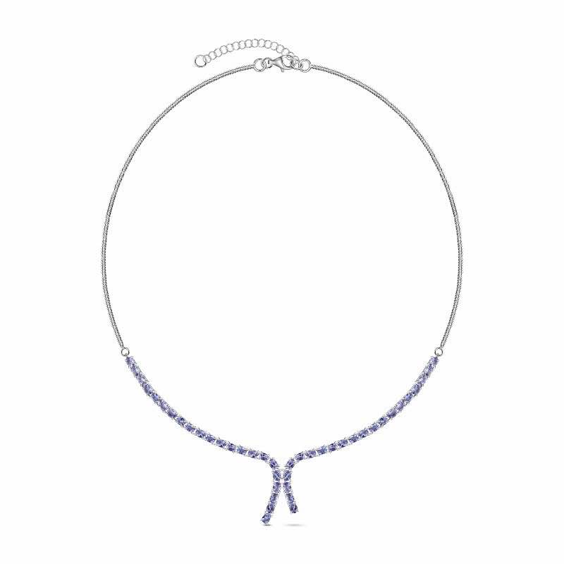 Tanzanite Lariat Necklace and FREE stud earrings (rhodium-finished)
