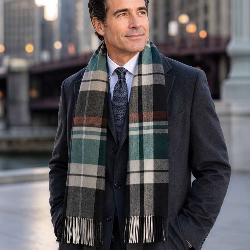 Men's Cashmere Scarf (Green Plaid)