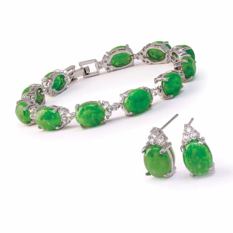 Imperial Green Jadeite Bracelet & Earrings