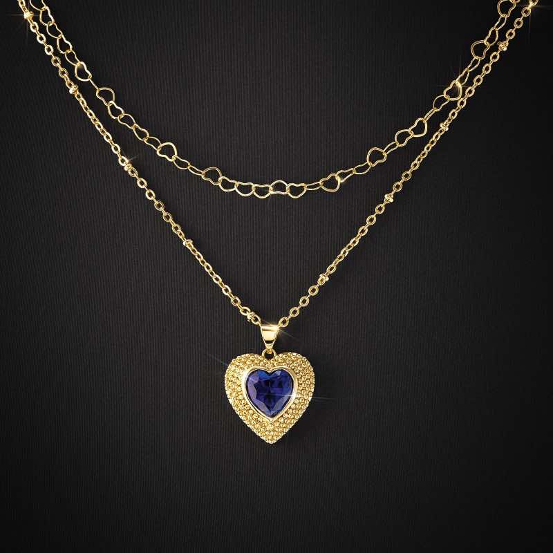 Lab-created Sapphire Heartline Necklace & Earrings