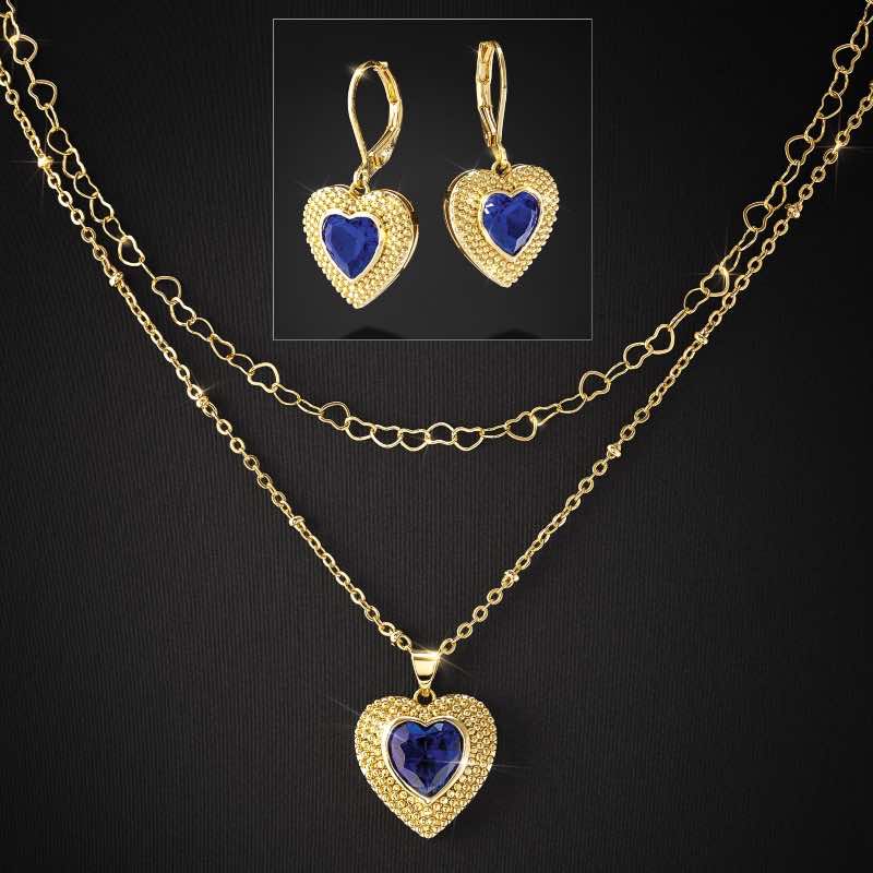 Lab-created Sapphire Heartline Necklace & Earrings