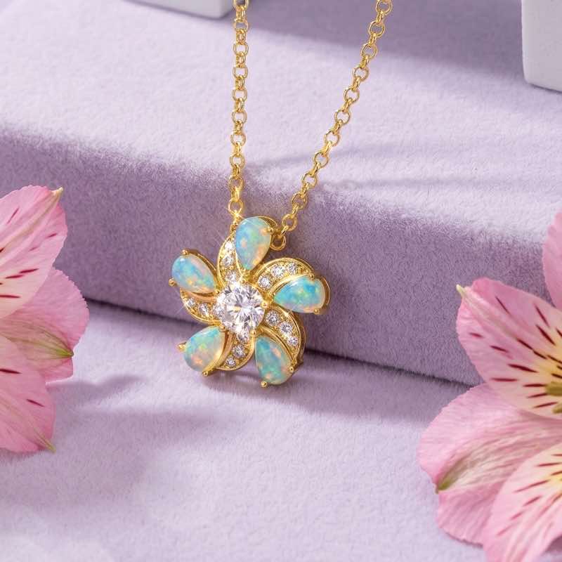 Lab-Opal Wildflower Pendant, Chain & Earrings