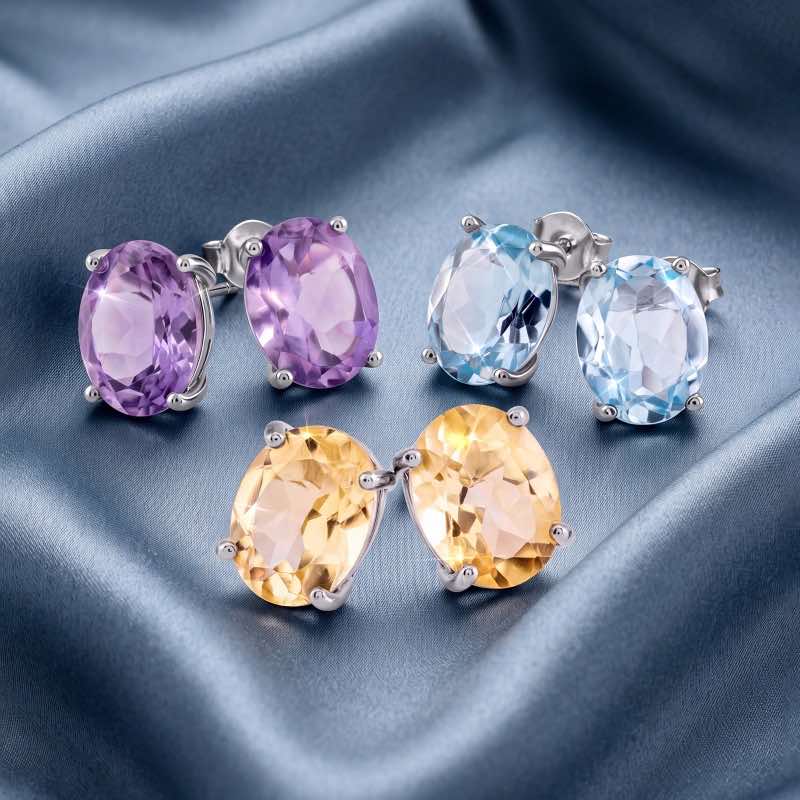 Horizon Gemstone Stud Earrings (Citrine)