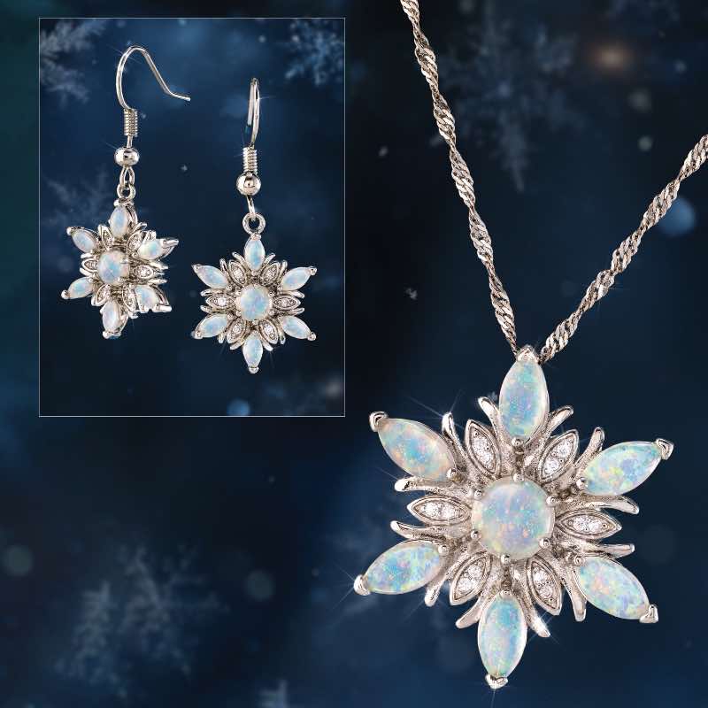 Opalescence Snowstar Pendant, Chain & Earrings