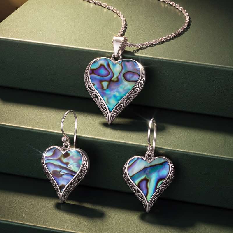 Bali Seaheart Pendant, Chain & Earrings
