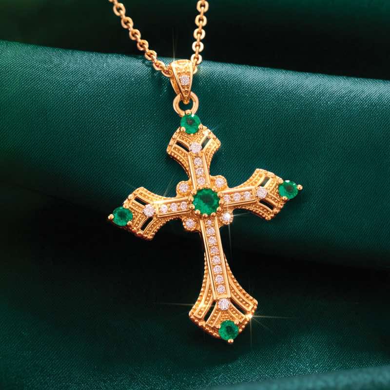 Sanctuary Cross Necklace (Lab-created Emerald)