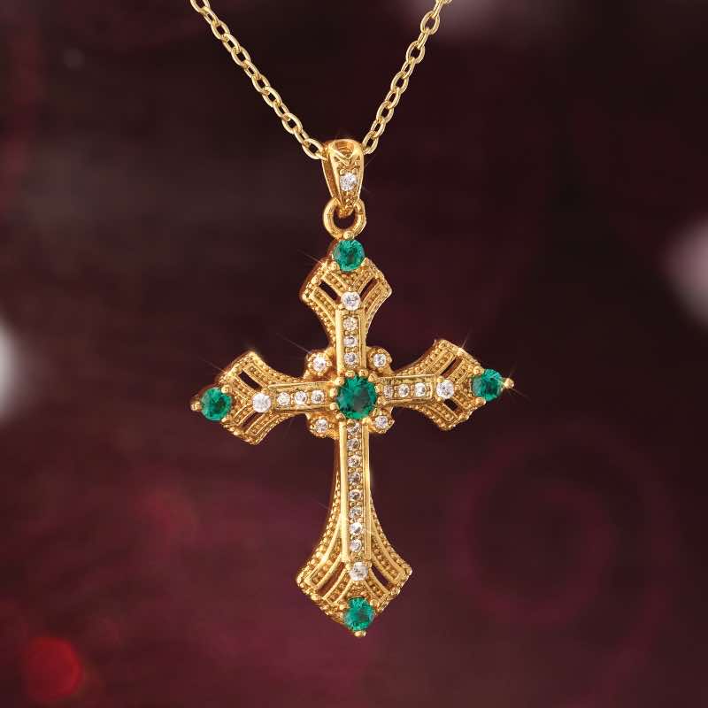 Sanctuary Cross Necklace (Lab-created Emerald)
