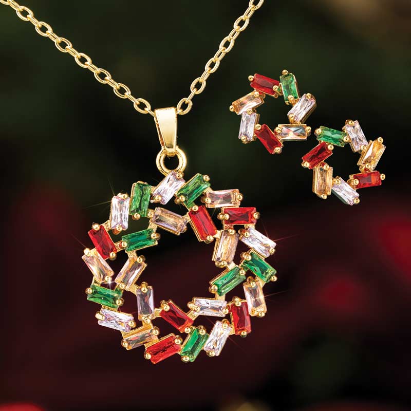 Christmas Wreath Necklace & Earrings