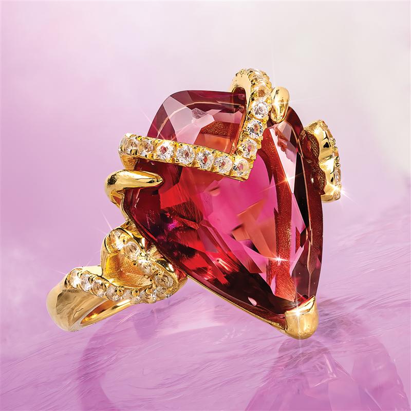 Fancy Cut Red Helenite & Diamond Ring