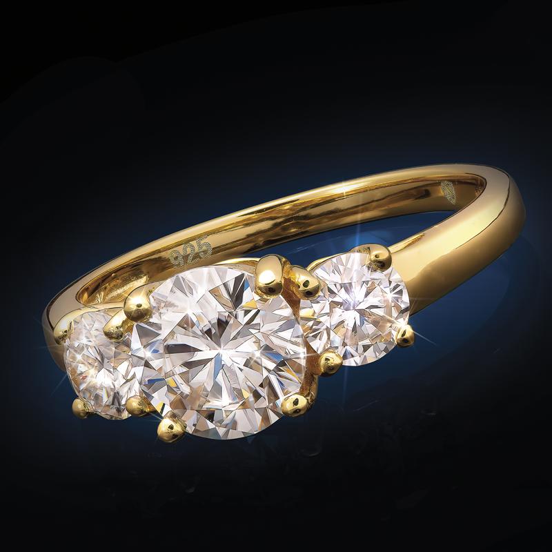 Yellow Gold-Finished Sterling Silver Moissanite 3-Stone Ring (2 ctw)