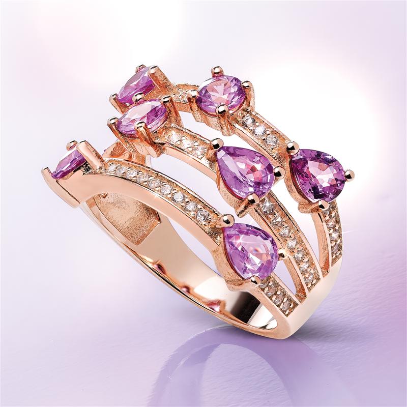 10K Rose Gold Purple Sapphire Triple Band Ring