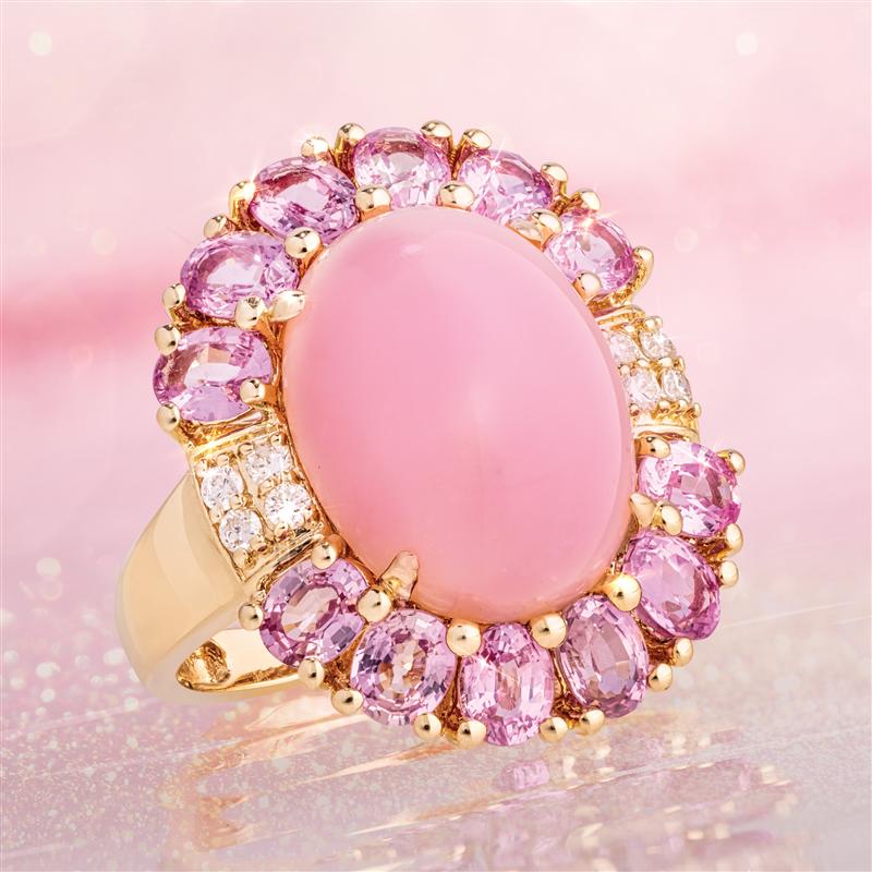 14K Yellow Gold Peruvian Pink Opal & Pink Sapphire Ring
