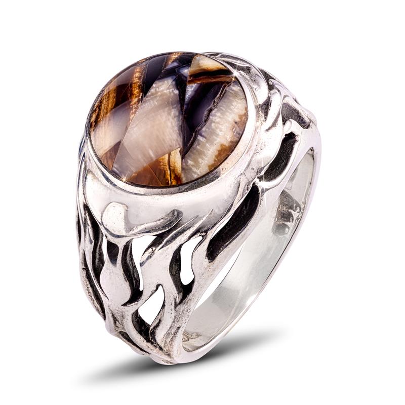 Men's Sterling Silver Fossilized Mammoth Bone Ring