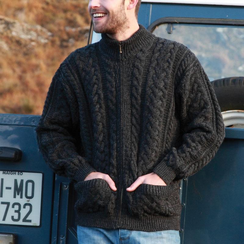 Genuine Irish Wool Zippered Sweater (Charcoal)