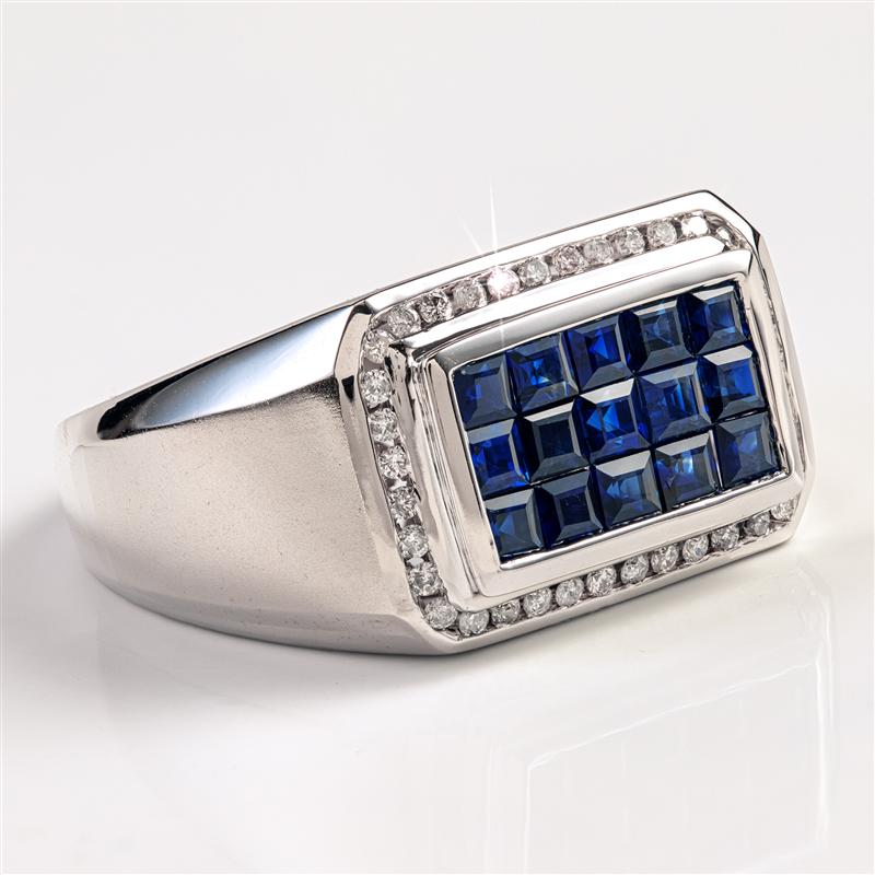 14K White Gold Men's Invisible Set Sapphire Ring (1.83 ctw)