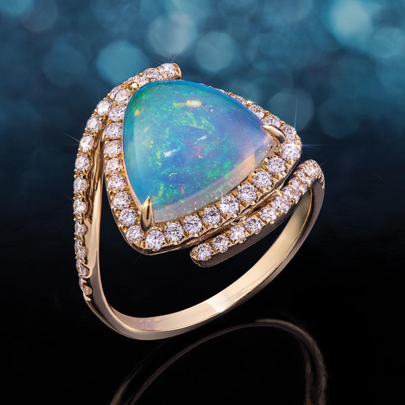 14K Gold Trillion Opal & Diamond Ring (2.90 ctw)