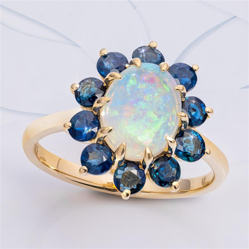 14K Yellow Gold Australian Opal & Blue Sapphire Ring