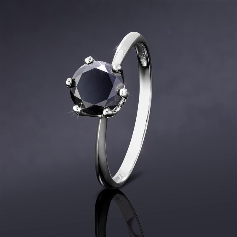 Noire Black Diamond Solitaire Ring 1/2 ct (Rhodium-Finished Sterling Silver)
