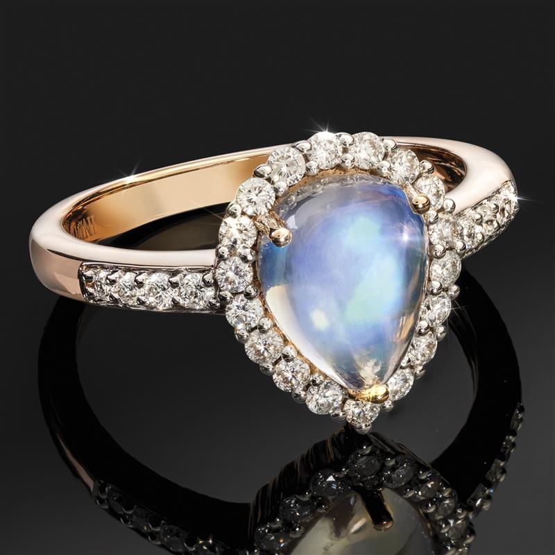 14K Rose Gold Pear Moonstone & Diamond Ring