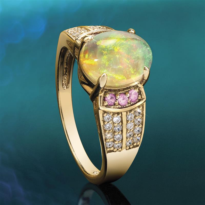 Ethiopian Opal & Pink Sapphire Kaleidoscope Ring