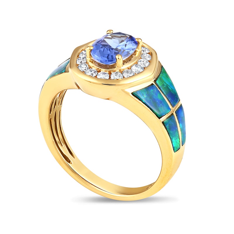 14K Yellow Gold Tanzanite and Opal Ring
