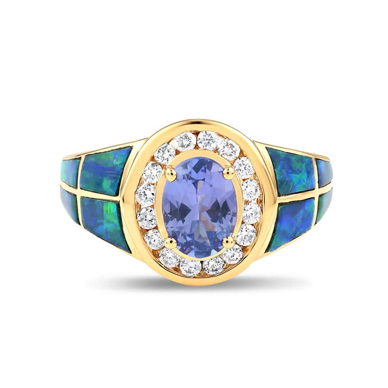 14K Yellow Gold Tanzanite and Opal Ring