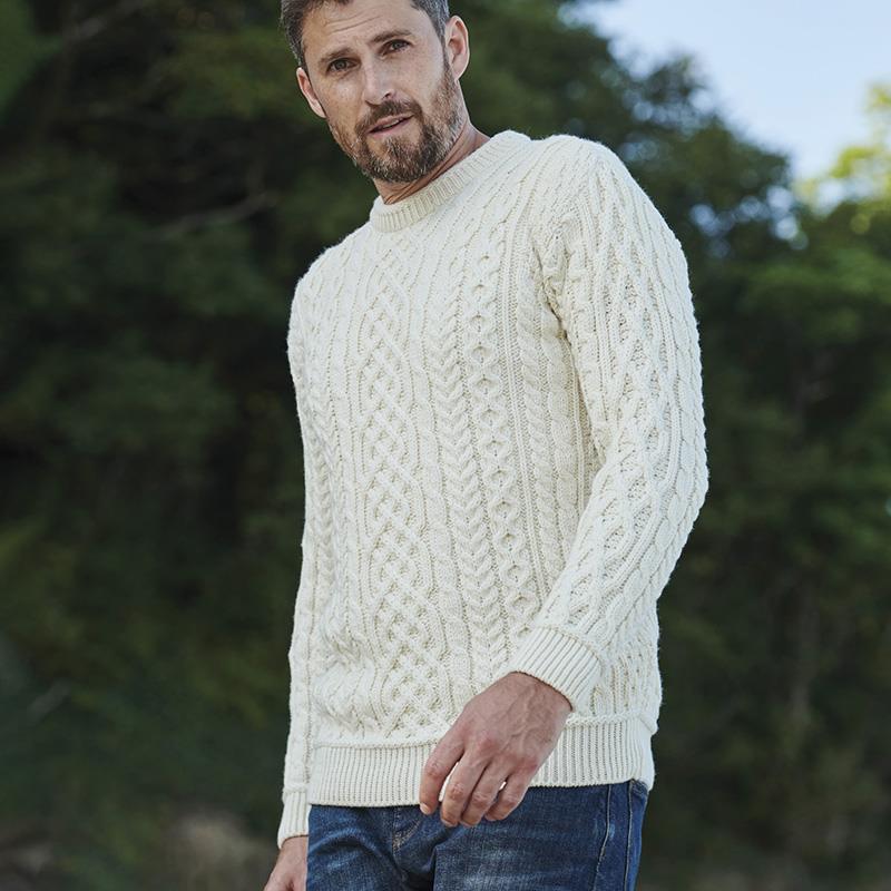 Irish-Style Wool Classic Sweater (Cream)