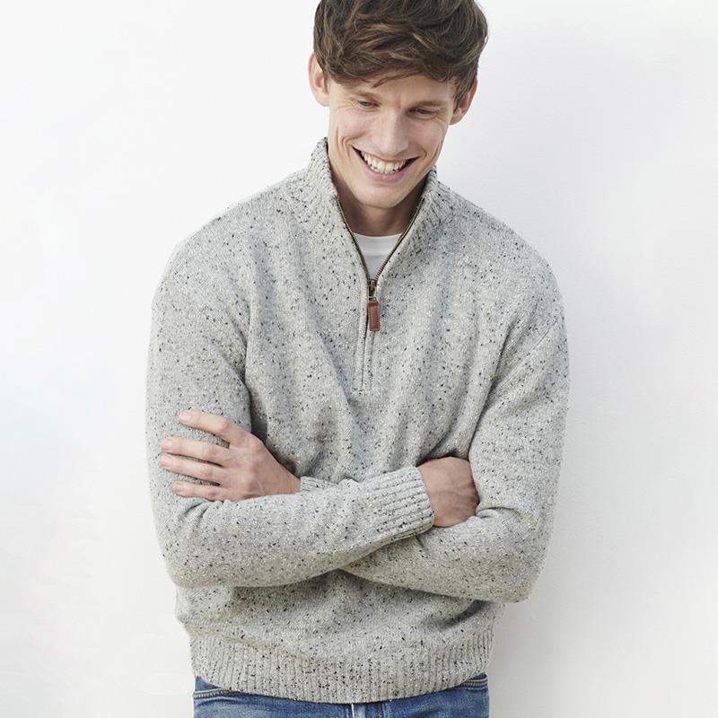 Irish-Style Wool Half-Zip Sweater