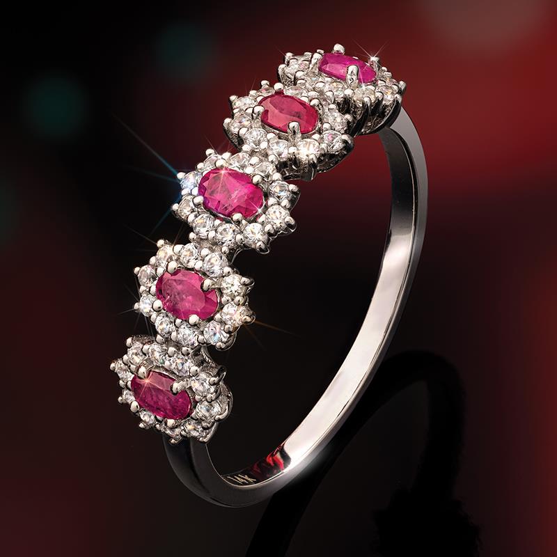 10K White-Gold Red Emerald and White Sapphire Ring