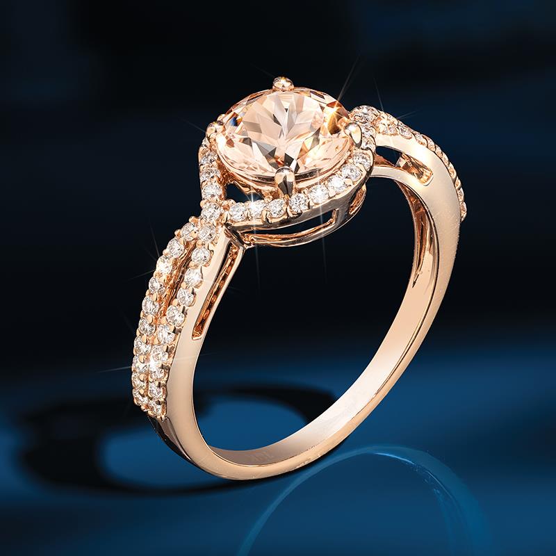 14k Rose Gold Luxuriant Morganite & Diamond Ring