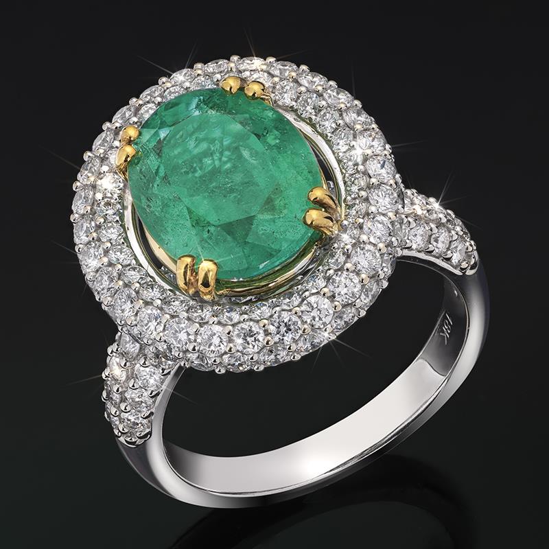 18k Two-Tone Emerald & Diamond Ring