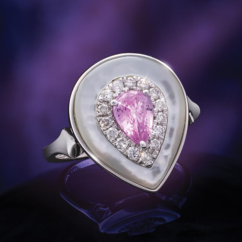14k White Gold Pink Sapphire, Diamond & Mother-of-Pearl Ring (2.6 ctw)
