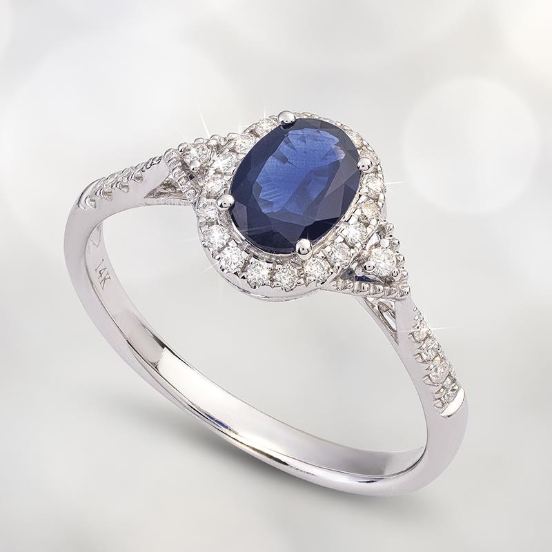 14K White Gold Blue Sapphire & Diamond Ring
