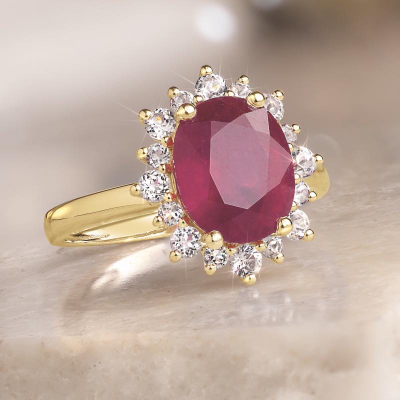 10k Yellow Gold Mozambique Enhanced Ruby and White Topaz Ring