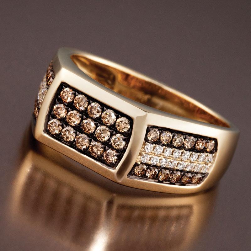Men's 14K Gold Cognac Diamond Ring (.87 ctw)