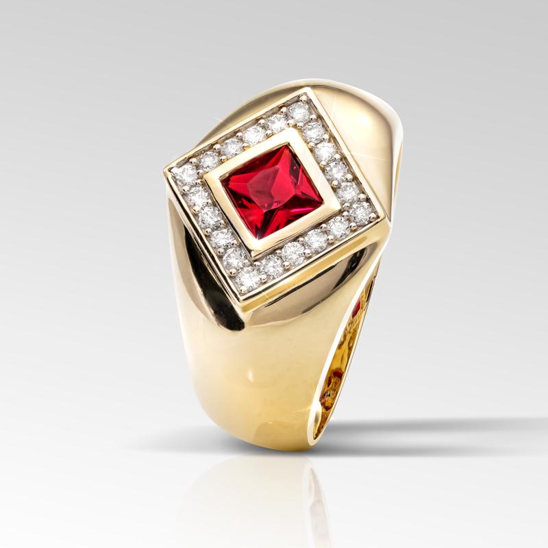 Men's Helenite & Diamond Ring (Red)