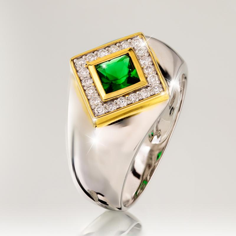 Men's Helenite & Diamond Ring (Green)