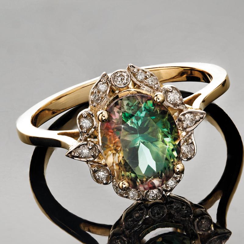 14K Gold Oregon Sunstone & Diamond Ring