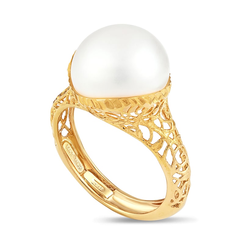 14K Italian Gold Filigree Pearl Ring