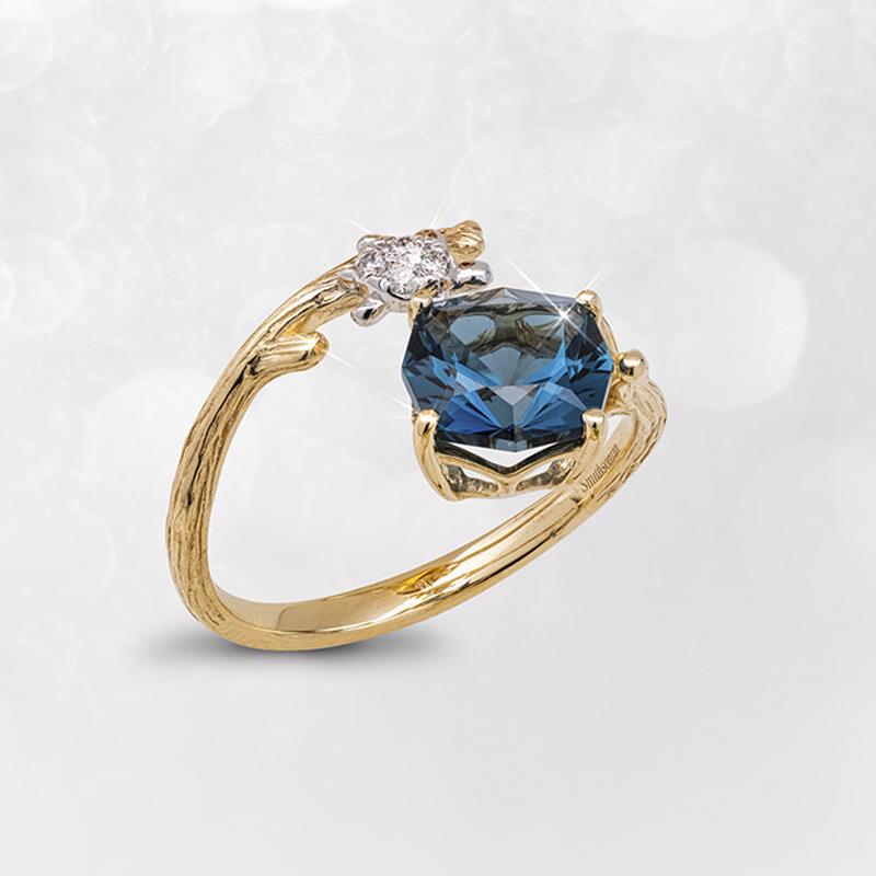 Flora and Fauna 14k Gold London Blue Topaz & Diamond Ring