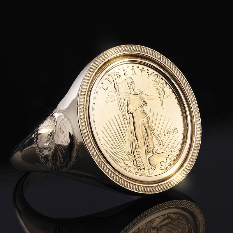 14k Yellow Gold American Eagle Coin Ring