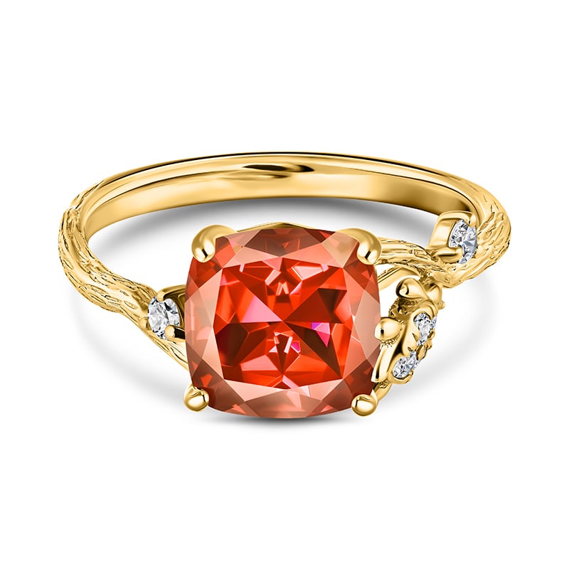 14K Yellow Gold Fire Opal and Diamonds Ring