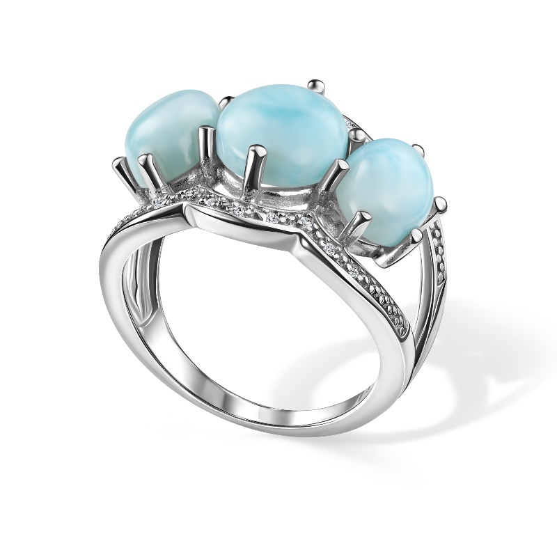 Sterling Silver Larimar & White Diamond Ring