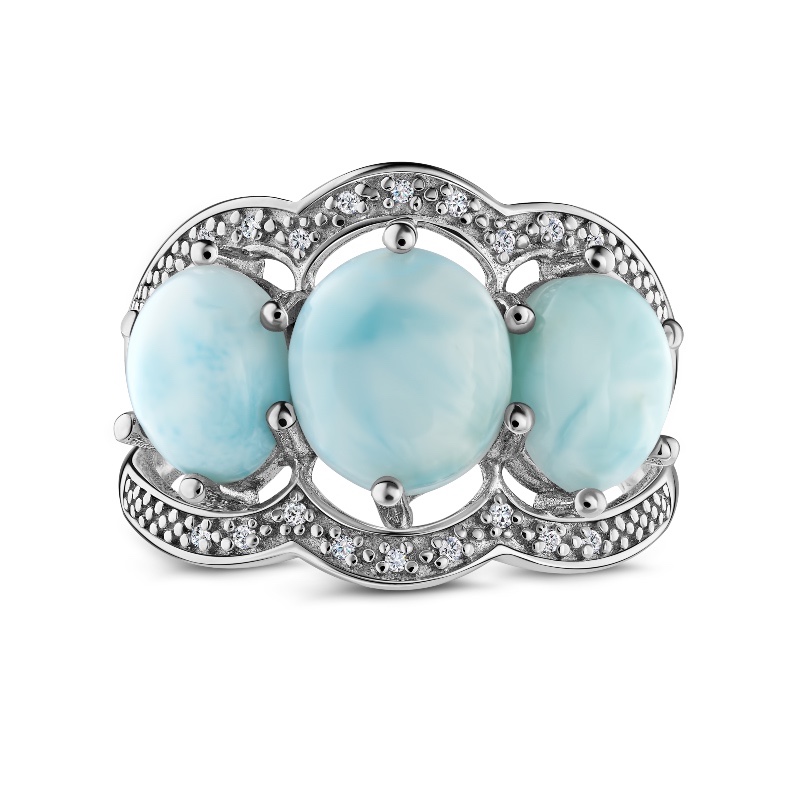Sterling Silver Larimar & White Diamond Ring