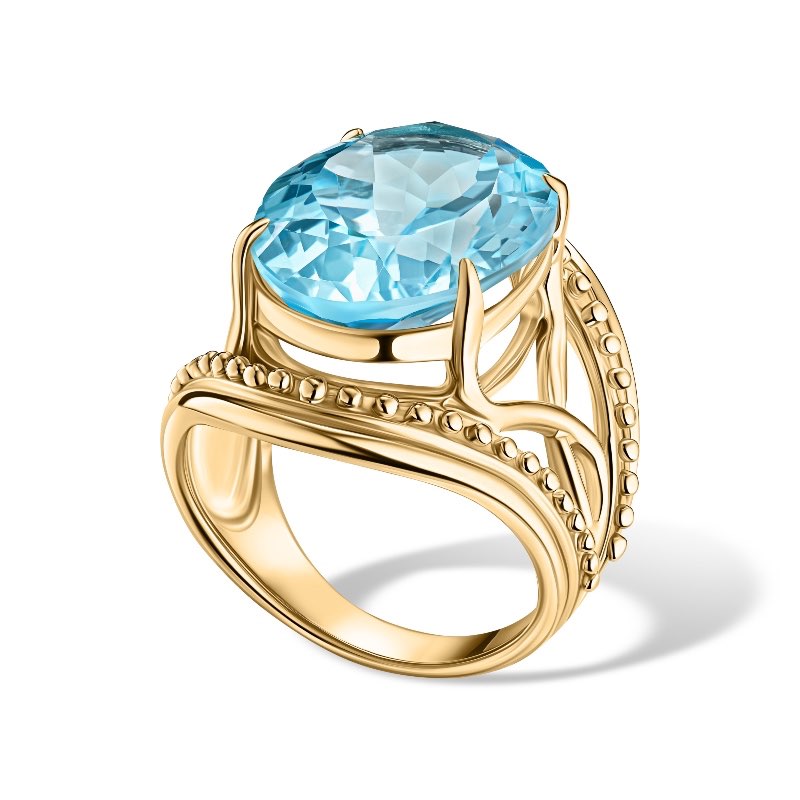 Yellow Gold-finished Sterling Blue Topaz Ring