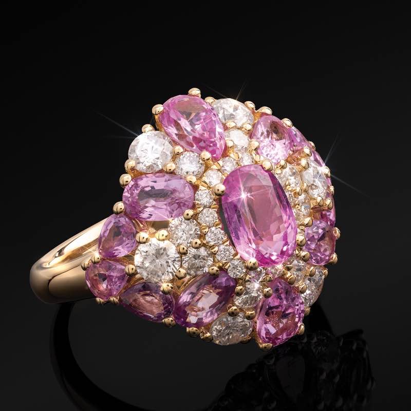 14K White Gold Pink Sapphire and Diamond Ring