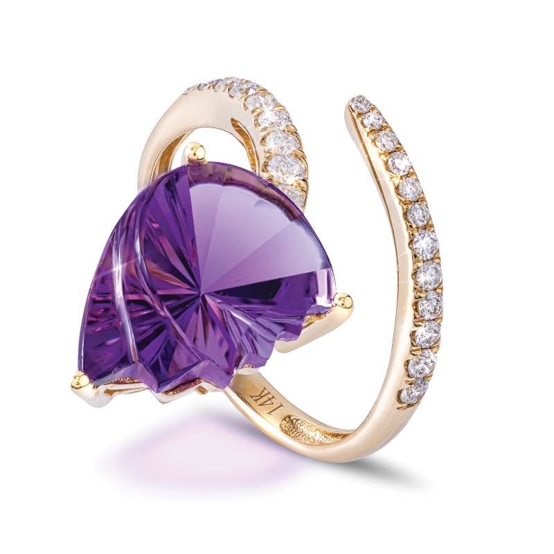 14k Yellow Gold Amethyst & Diamond Wrap Ring