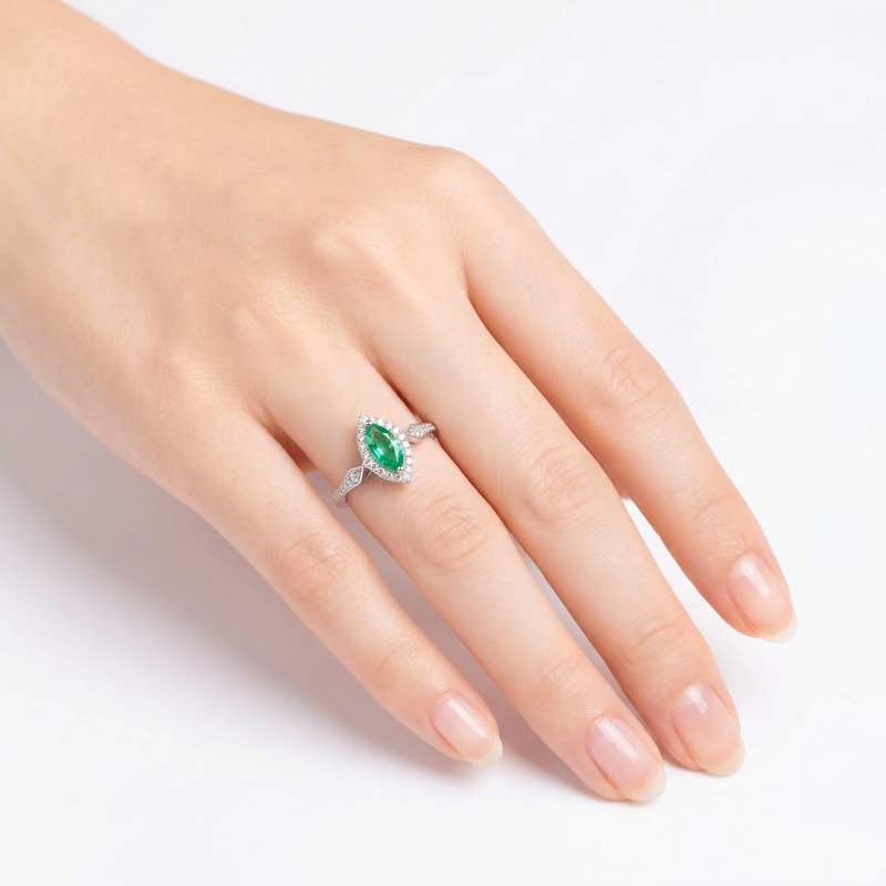 14K White Gold Marquise Emerald Ring